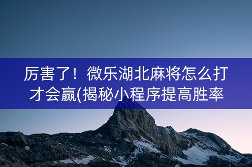 厉害了！微乐湖北麻将怎么打才会赢(揭秘小程序提高胜率)