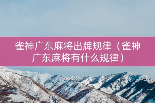 雀神广东麻将出牌规律（雀神广东麻将有什么规律）