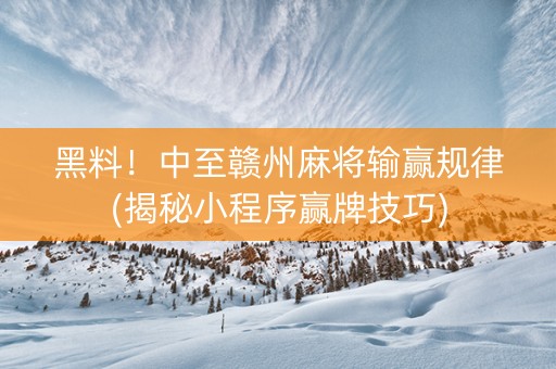 黑料！中至赣州麻将输赢规律(揭秘小程序赢牌技巧)