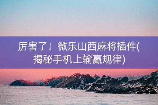 厉害了！微乐山西麻将插件(揭秘手机上输赢规律)
