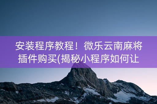 安装程序教程！微乐云南麻将插件购买(揭秘小程序如何让牌变好)
