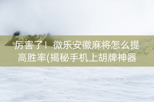 厉害了！微乐安徽麻将怎么提高胜率(揭秘手机上胡牌神器)