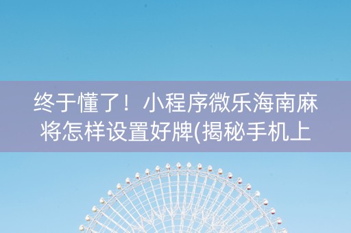 终于懂了！小程序微乐海南麻将怎样设置好牌(揭秘手机上自建房怎么赢)