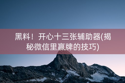 黑料！开心十三张辅助器(揭秘微信里赢牌的技巧)