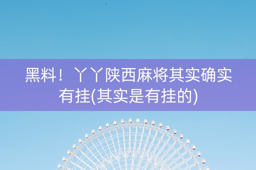 黑料！丫丫陕西麻将其实确实有挂(其实是有挂的)
