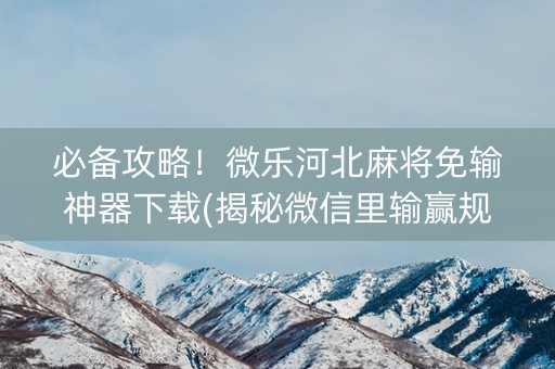 必备攻略！微乐河北麻将免输神器下载(揭秘微信里输赢规律)