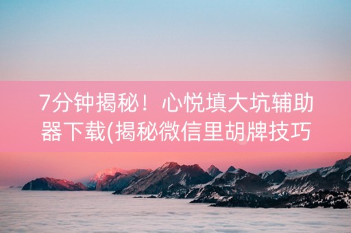 7分钟揭秘！心悦填大坑辅助器下载(揭秘微信里胡牌技巧)