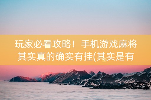 玩家必看攻略！手机游戏麻将其实真的确实有挂(其实是有挂确实有挂)