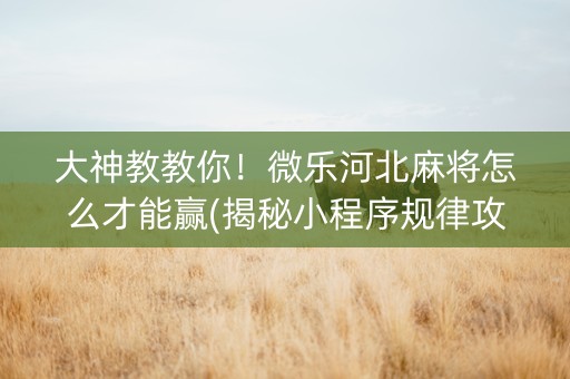 大神教教你！微乐河北麻将怎么才能赢(揭秘小程序规律攻略)