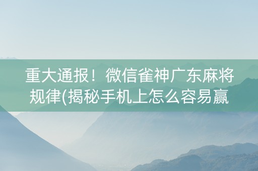 重大通报！微信雀神广东麻将规律(揭秘手机上怎么容易赢)