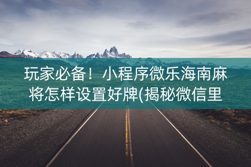 玩家必备！小程序微乐海南麻将怎样设置好牌(揭秘微信里专用神器下载)