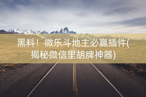 黑料！微乐斗地主必赢插件(揭秘微信里胡牌神器)