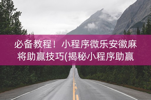 必备教程！小程序微乐安徽麻将助赢技巧(揭秘小程序助赢软件)