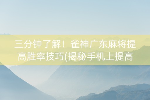 三分钟了解！雀神广东麻将提高胜率技巧(揭秘手机上提高胜率)