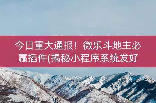 今日重大通报！微乐斗地主必赢插件(揭秘小程序系统发好牌)