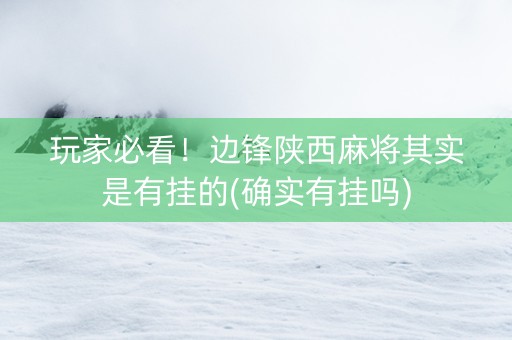 玩家必看！边锋陕西麻将其实是有挂的(确实有挂吗)