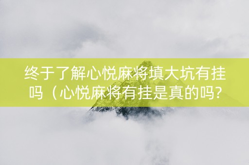 终于了解心悦麻将填大坑有挂吗（心悦麻将有挂是真的吗?谁知道）