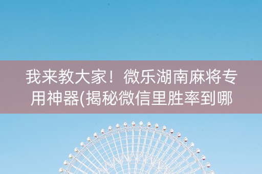 我来教大家！微乐湖南麻将专用神器(揭秘微信里胜率到哪调)