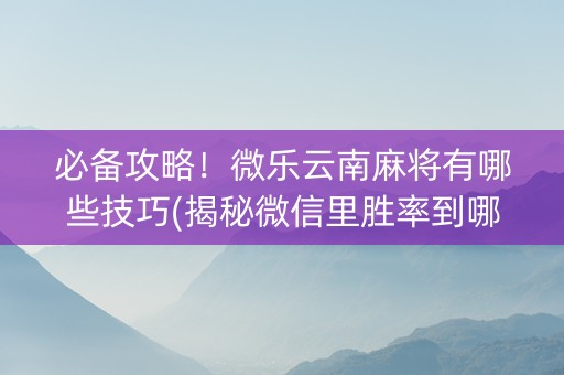 必备攻略！微乐云南麻将有哪些技巧(揭秘微信里胜率到哪调)