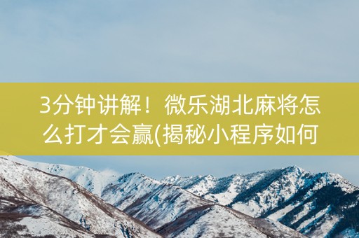 3分钟讲解！微乐湖北麻将怎么打才会赢(揭秘小程序如何让牌变好)