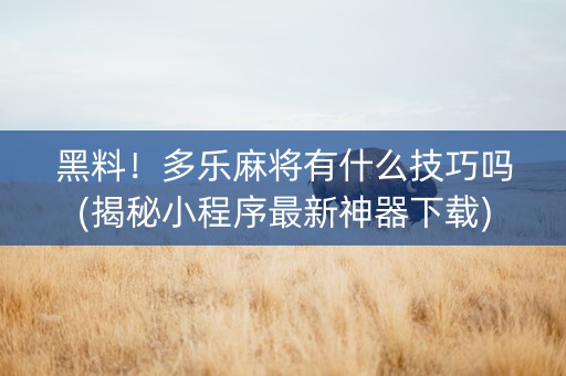 黑料！多乐麻将有什么技巧吗(揭秘小程序最新神器下载)