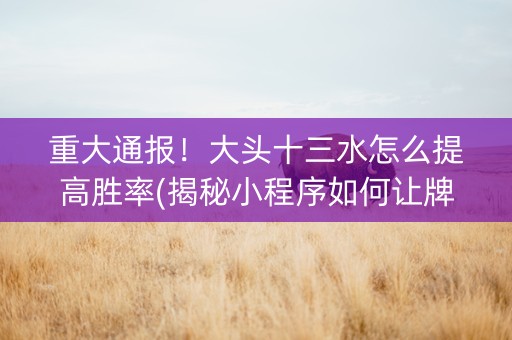 重大通报！大头十三水怎么提高胜率(揭秘小程序如何让牌变好)
