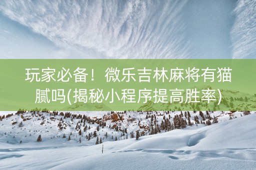 玩家必备！微乐吉林麻将有猫腻吗(揭秘小程序提高胜率)