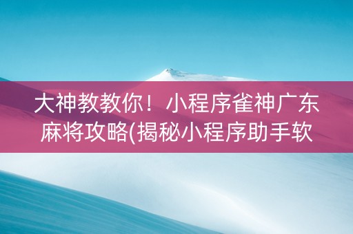 大神教教你！小程序雀神广东麻将攻略(揭秘小程序助手软件)