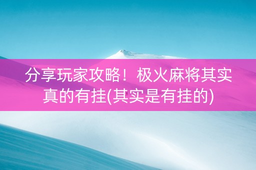 分享玩家攻略！极火麻将其实真的有挂(其实是有挂的)