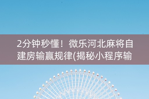 2分钟秒懂！微乐河北麻将自建房输赢规律(揭秘小程序输赢规律)