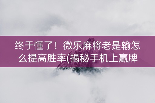 终于懂了！微乐麻将老是输怎么提高胜率(揭秘手机上赢牌技巧)