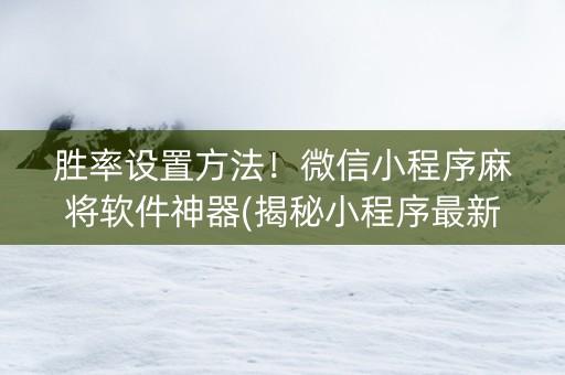 胜率设置方法！微信小程序麻将软件神器(揭秘小程序最新神器下载)
