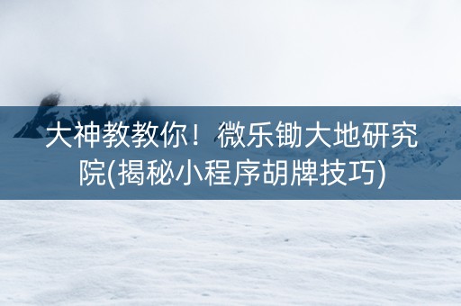 大神教教你！微乐锄大地研究院(揭秘小程序胡牌技巧)