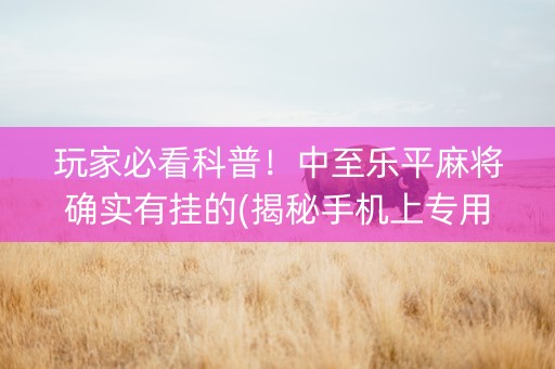玩家必看科普！中至乐平麻将确实有挂的(揭秘手机上专用神器下载)