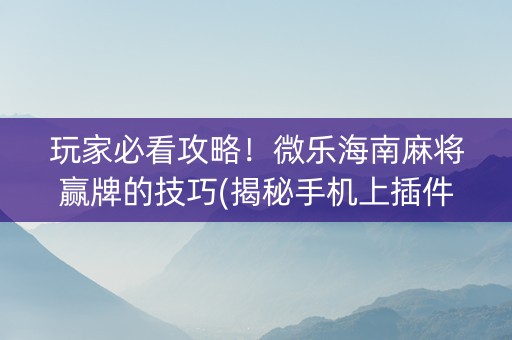 玩家必看攻略！微乐海南麻将赢牌的技巧(揭秘手机上插件购买)