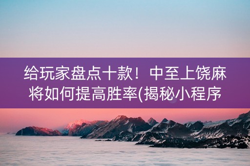 给玩家盘点十款！中至上饶麻将如何提高胜率(揭秘小程序助攻神器)