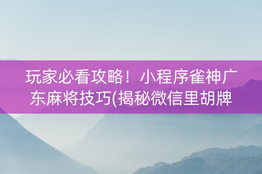 玩家必看攻略！小程序雀神广东麻将技巧(揭秘微信里胡牌技巧)