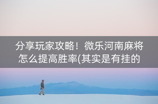 分享玩家攻略！微乐河南麻将怎么提高胜率(其实是有挂的)