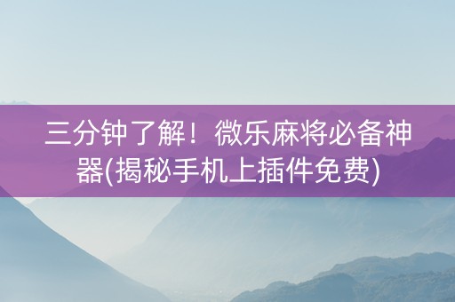 三分钟了解！微乐麻将必备神器(揭秘手机上插件免费)