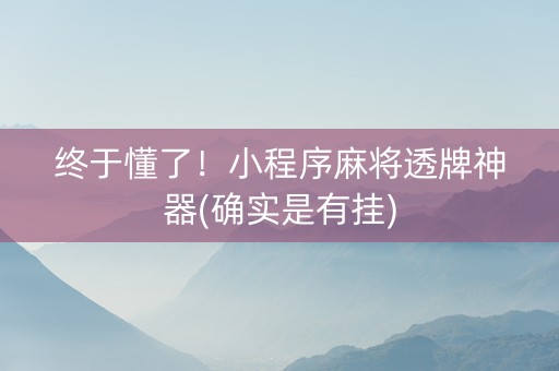 终于懂了！小程序麻将透牌神器(确实是有挂)