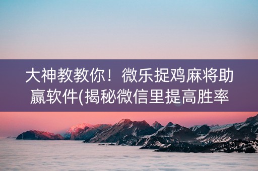大神教教你！微乐捉鸡麻将助赢软件(揭秘微信里提高胜率)
