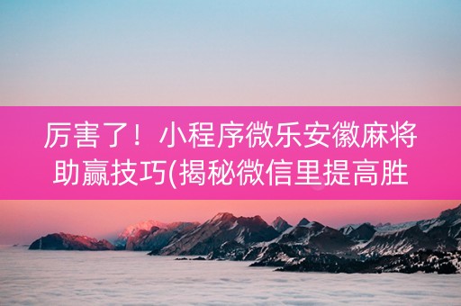 厉害了！小程序微乐安徽麻将助赢技巧(揭秘微信里提高胜率)