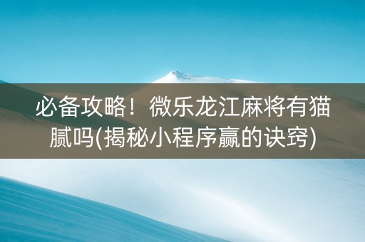 必备攻略！微乐龙江麻将有猫腻吗(揭秘小程序赢的诀窍)