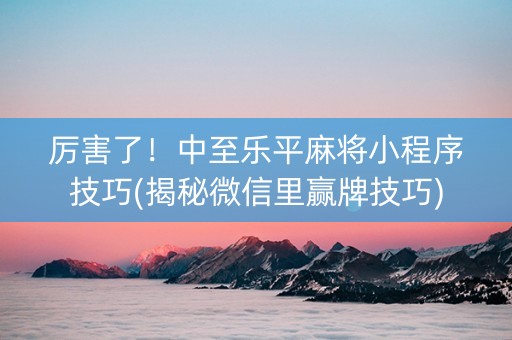 厉害了！中至乐平麻将小程序技巧(揭秘微信里赢牌技巧)