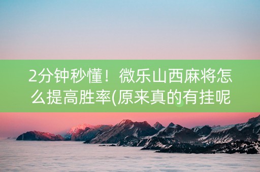2分钟秒懂！微乐山西麻将怎么提高胜率(原来真的有挂呢)