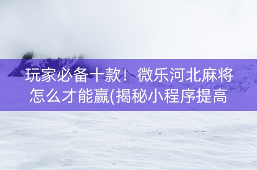 玩家必备十款！微乐河北麻将怎么才能赢(揭秘小程序提高赢的概率)