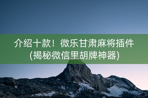 介绍十款！微乐甘肃麻将插件(揭秘微信里胡牌神器)