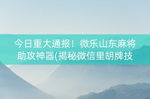 今日重大通报！微乐山东麻将助攻神器(揭秘微信里胡牌技巧)