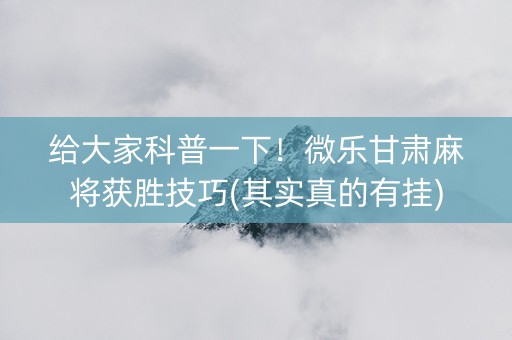给大家科普一下！微乐甘肃麻将获胜技巧(其实真的有挂)