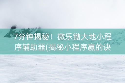 7分钟揭秘！微乐锄大地小程序辅助器(揭秘小程序赢的诀窍)